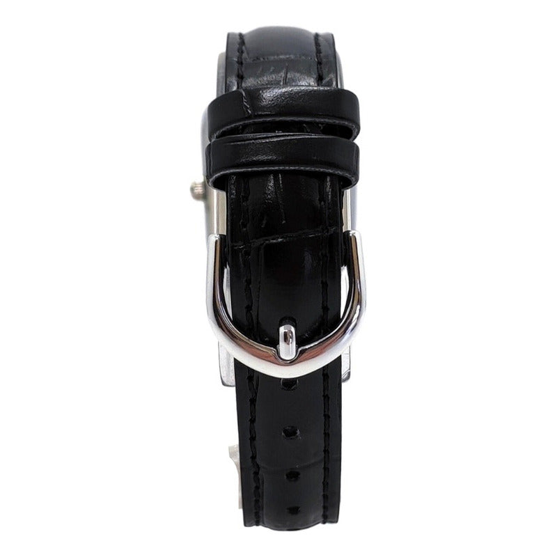 Reloj Casio Dama Correa Piel Genuina Ltp-v007l-1bu Negro Plateado