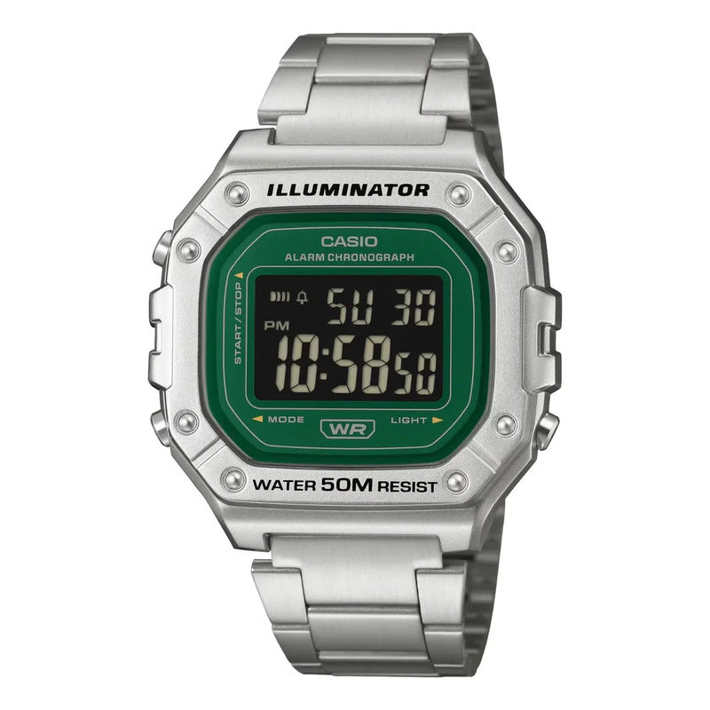 Reloj Casio W-218hd-3avcf Illuminator-acero Original Plateado Acero Verde