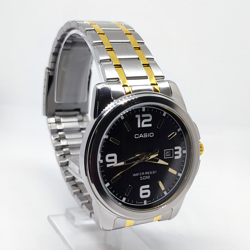 Reloj Casio Hombre Mtp-1314sg-1av Color De La Correa Plateado/dorado Color Del Bisel Plateado Color Del Fondo Negro