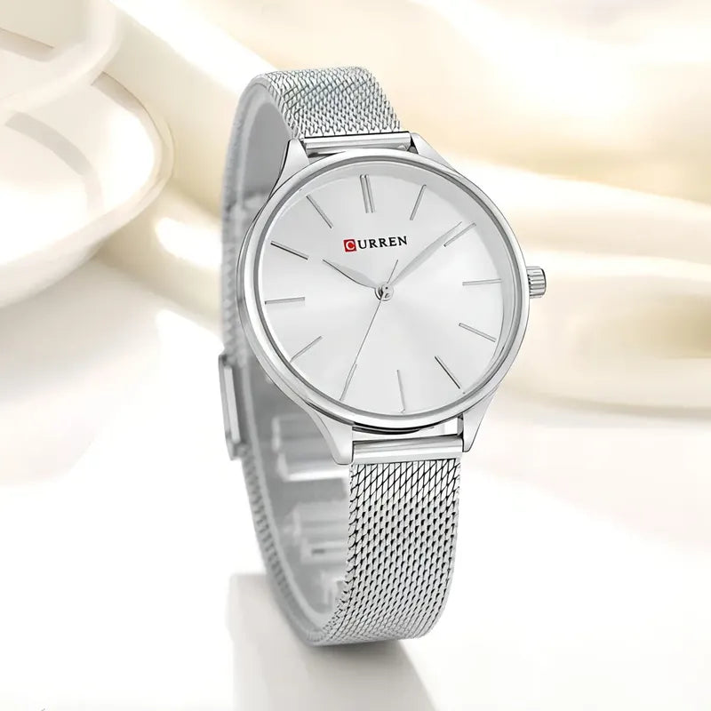 Relojes De Mujer De Cuarzo Inoxidable Curren 9024-1 Plateado White