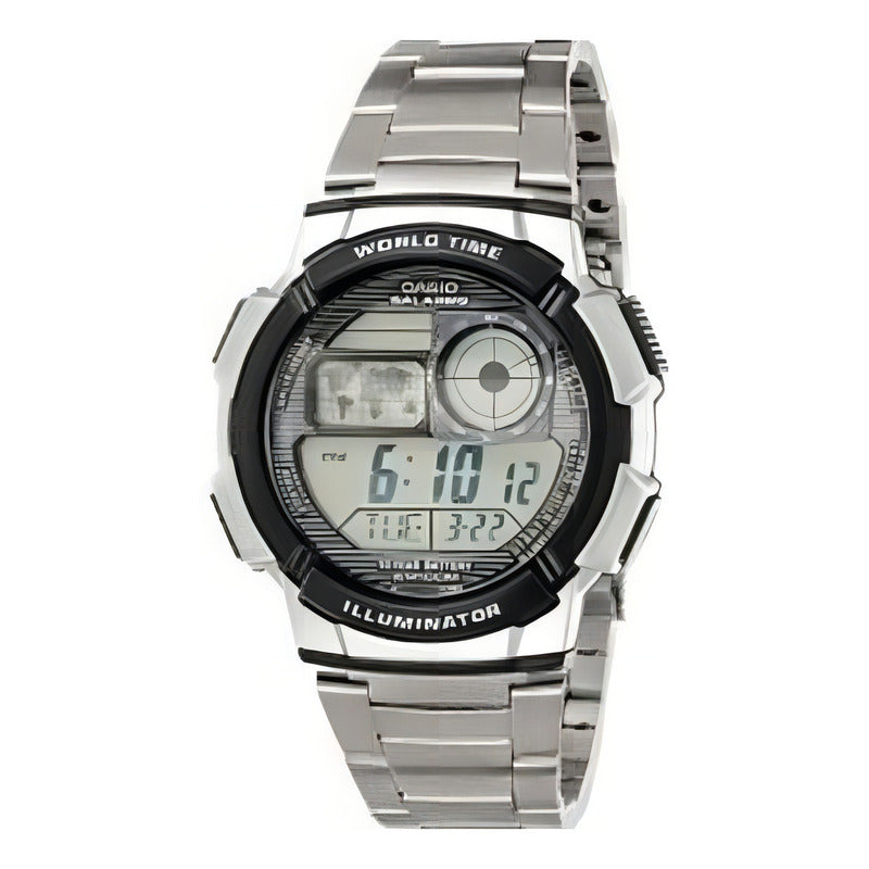 Reloj Pulsera Digital Casio Ae-1000wd-1avdf Con Correa De Acero Inoxidable Color Plateado - Fondo Negro