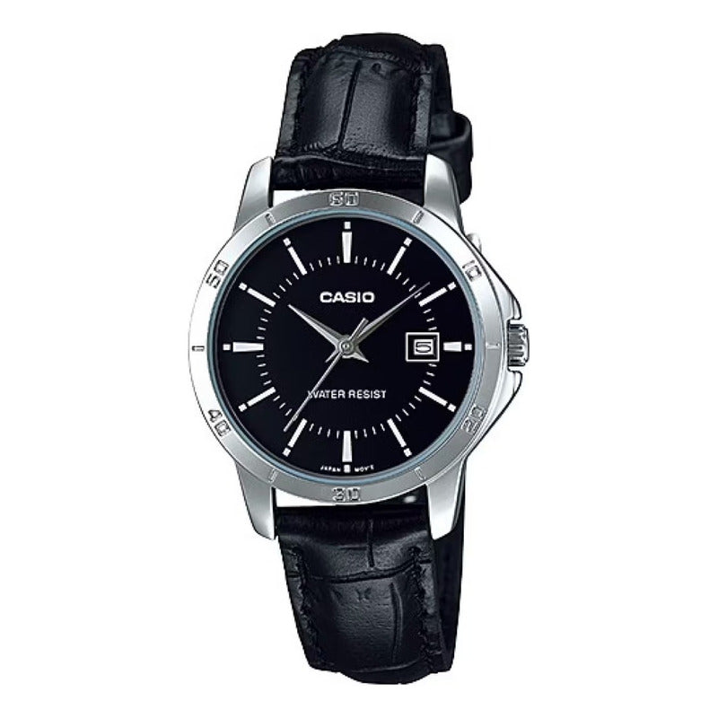Reloj Casio Dama Ltp V004l 1b Piel Fechador Relojesymas Negro Plata Negro Ltp-v004l-1a