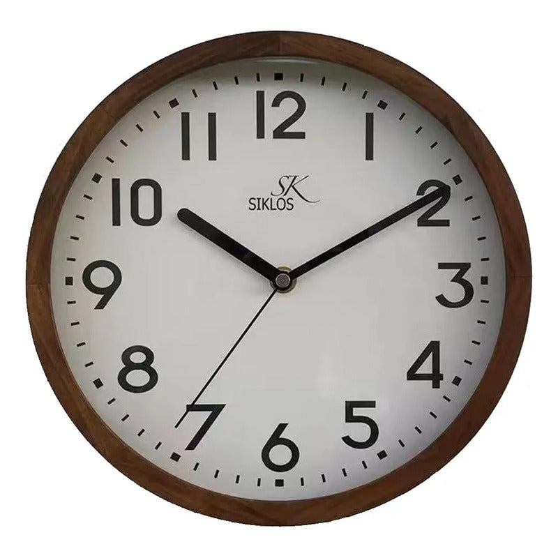 Reloj Pared Madera Siklos 30 Cm Silencioso Relojesymas Marrón Claro Blanco