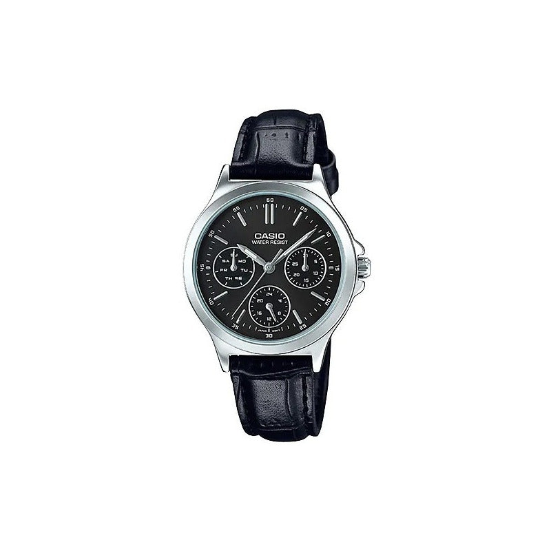 Reloj Casio Dama Ltp-v300l-1a Cuero Negro Relojesymas Negro Plateado