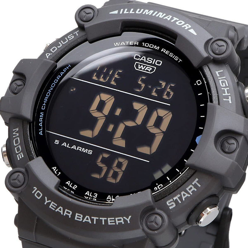 Reloj Casio Ae-1500wh-8bvdf Con Iluminación Digital Para Hombre, Correa Negra, Bisel Negro, Fondo Negro