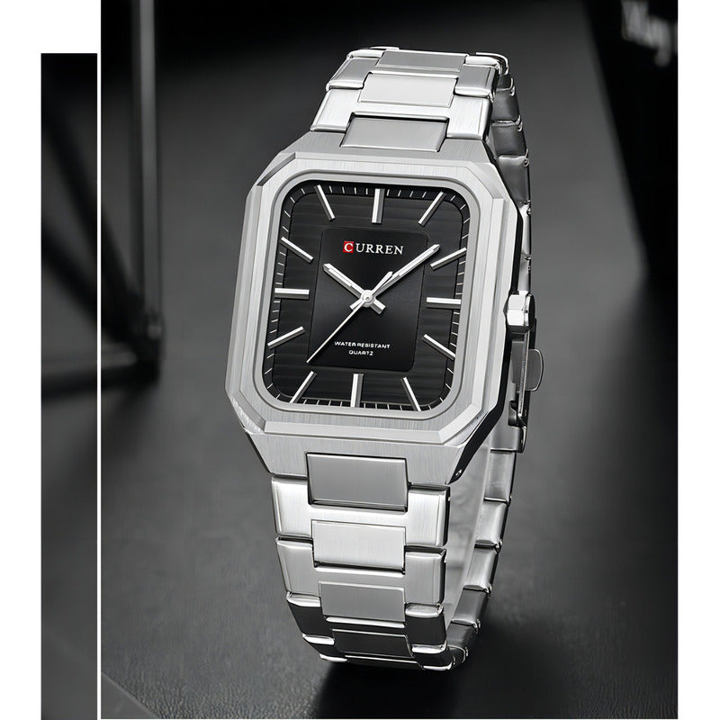 Relojes De Cuarzo Luminosos Cuadrados Curren 8457-1 Silver Black