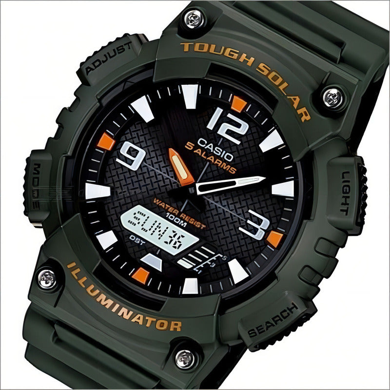 Reloj Casio Aq-s810w-3a Para Caballero Verde-naranja Verde Negro