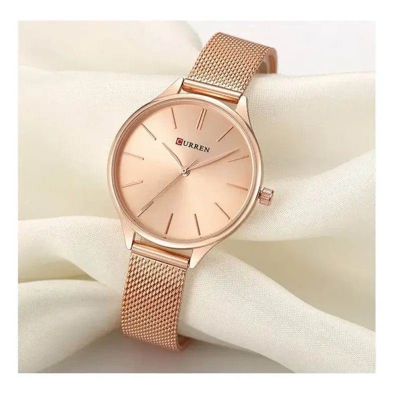 Relojes Curren 9024-3 Mujer Correa Rose Rose Dorado White