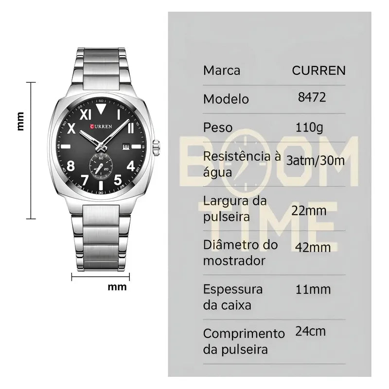 Pulsera Curren 8472 Moderna Y Elegante De Acero Inoxidable Negro Y Plateado
