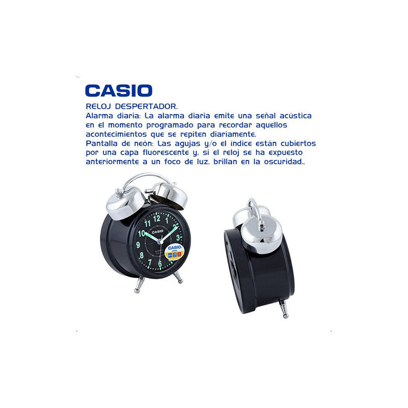 Reloj Despertador Casio Tq-362-1adf Campanas Color Negro