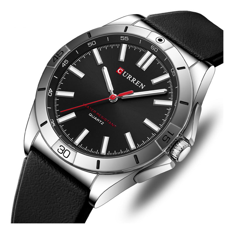 Relojes Curren Cuero Hombre 8449-1 Original Plateado Negro