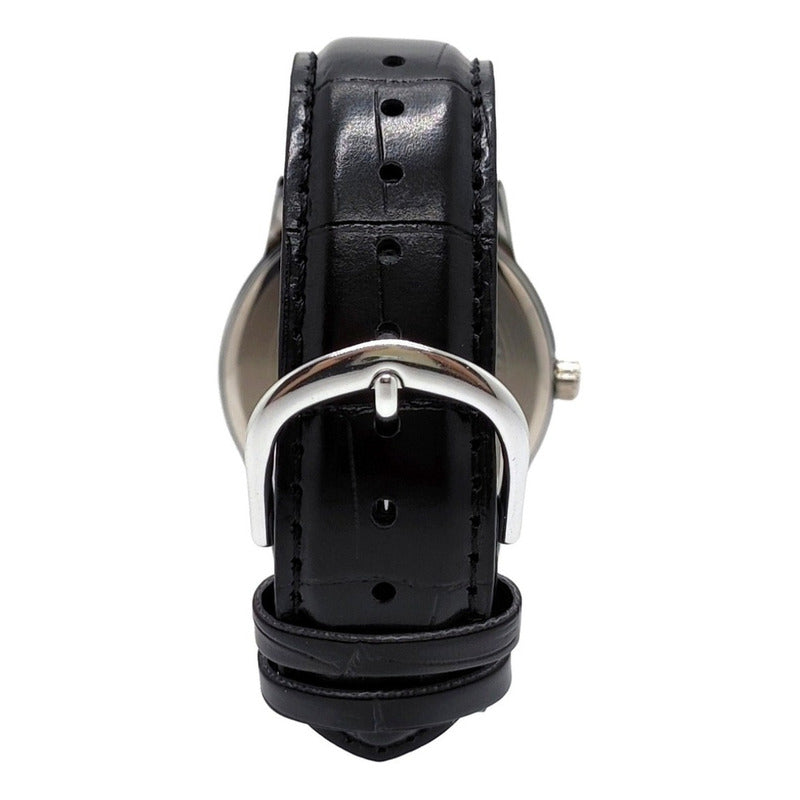 Reloj Pulsera Casio Mtp-v002l-1bu Con Correa De Cuero Color Negro - Bisel Plateado