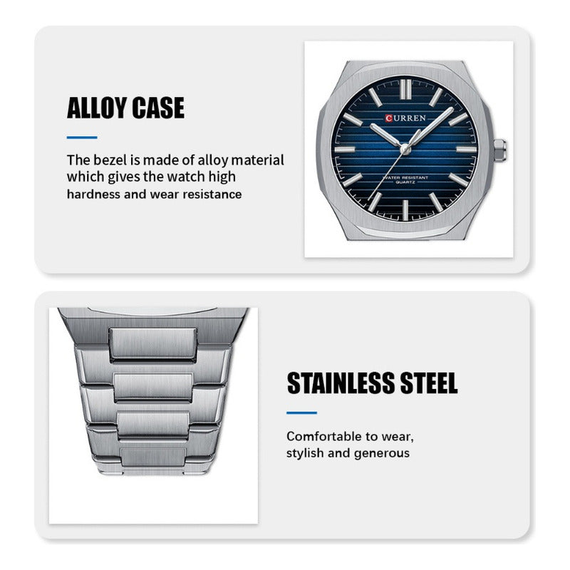 Relojes De Cuarzo Inoxidable Curren Analog Business Color Del Fondo Silver Black
