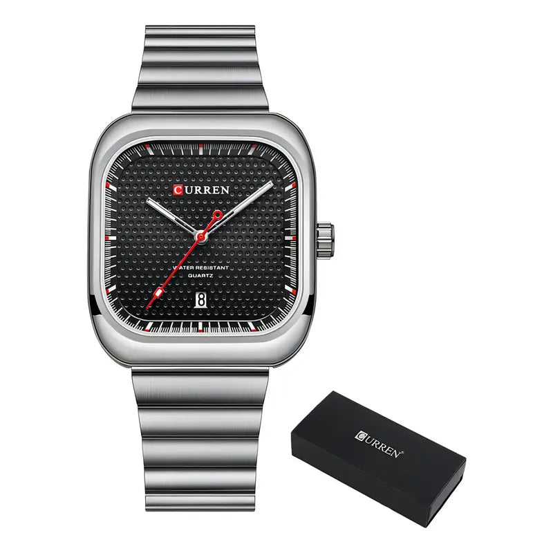 Relojes De Cuarzo Con Calendario Cuadrado Curren Business Color Del Fondo Silver Black