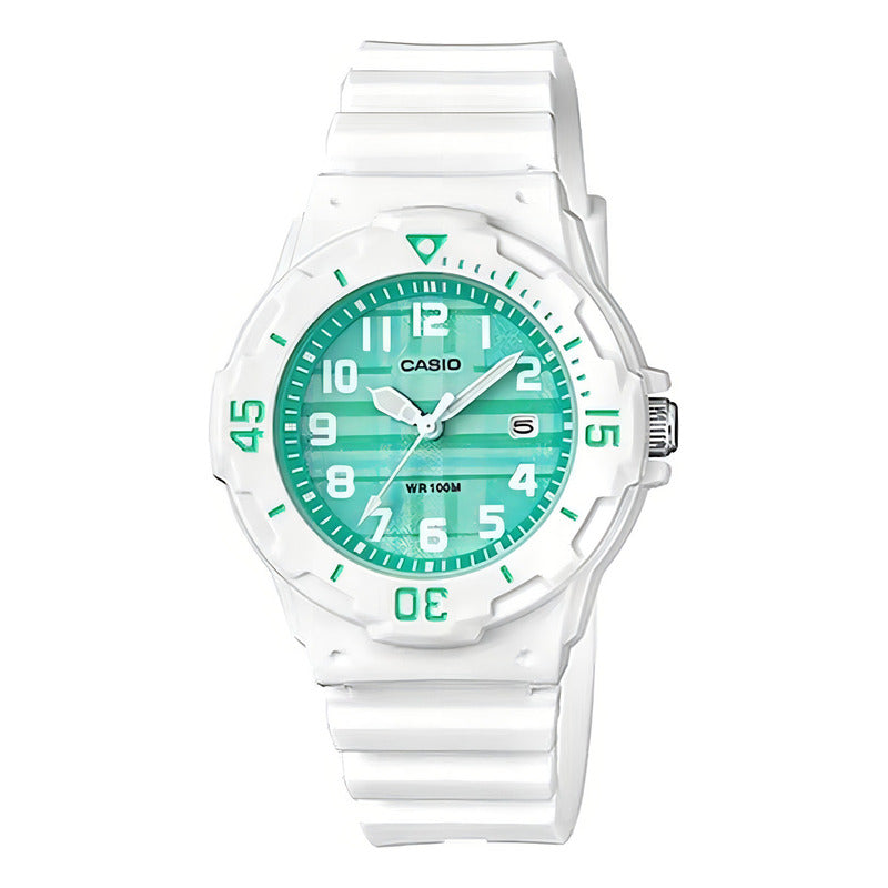 Reloj Casio Lrw-200h-3cv Análogo Para Mujer, Blanco Y Turquesa, 100 M