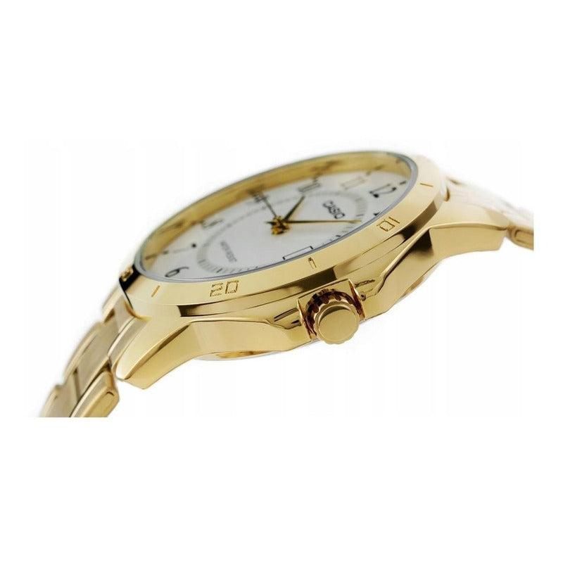 Reloj De Pulsera Casio Enticer Mtp-v004g-7b Relojesymas Dorado Blanco