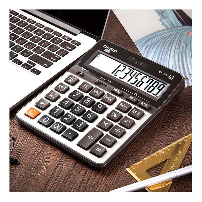 Calculadora Casio Gigante Gx-120b-w-dc Relojesymas Negro