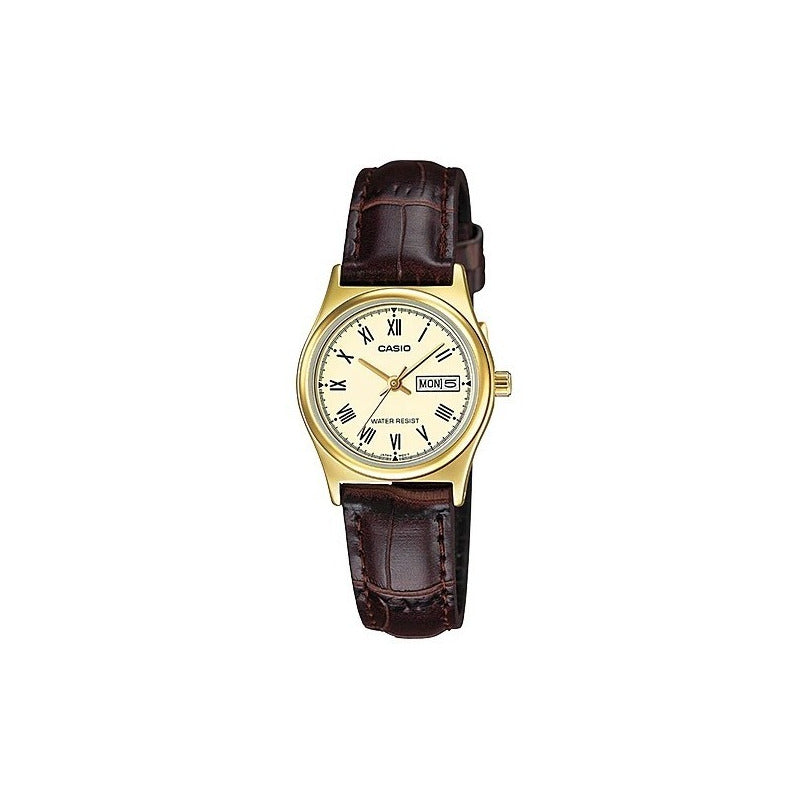 Reloj Casio Dama Pulso En Cuero Modelo Ltp - V006gl-9b Café Dorado