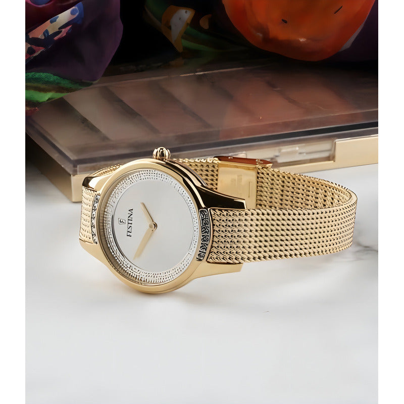 Reloj Festina Mademoiselle Dorado Piedras Mujer F20495.1 Blanco