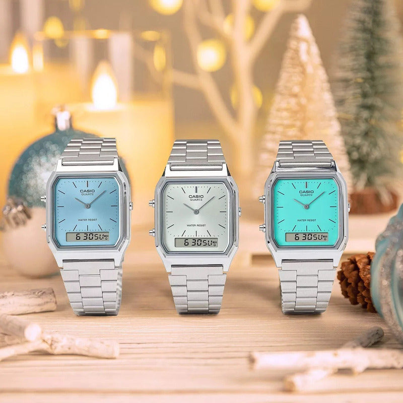 Reloj Casio Vintage Aq-230a-7a Digital Y Analógico Acero Inoxidable Plateado