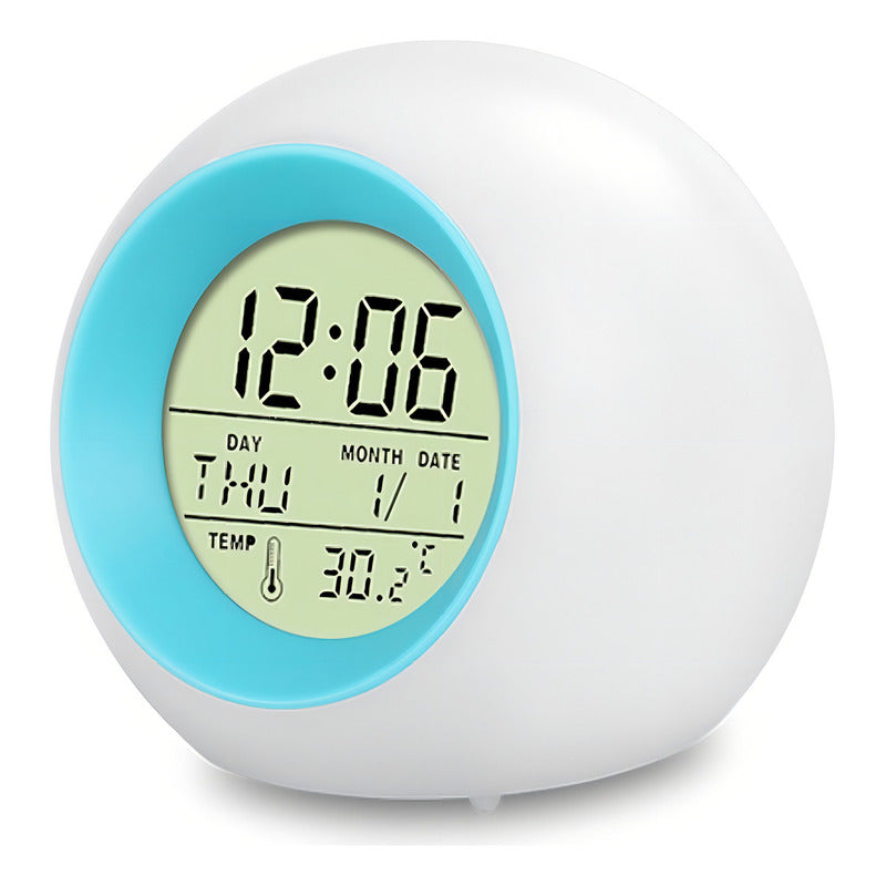 Reloj Despertador Pantalla Redondo Temperatura Alarma Color Blanco