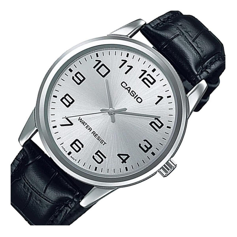Reloj Pulsera Casio Enticer Mtp-v001l-7b Relojesymas Negro Plateado