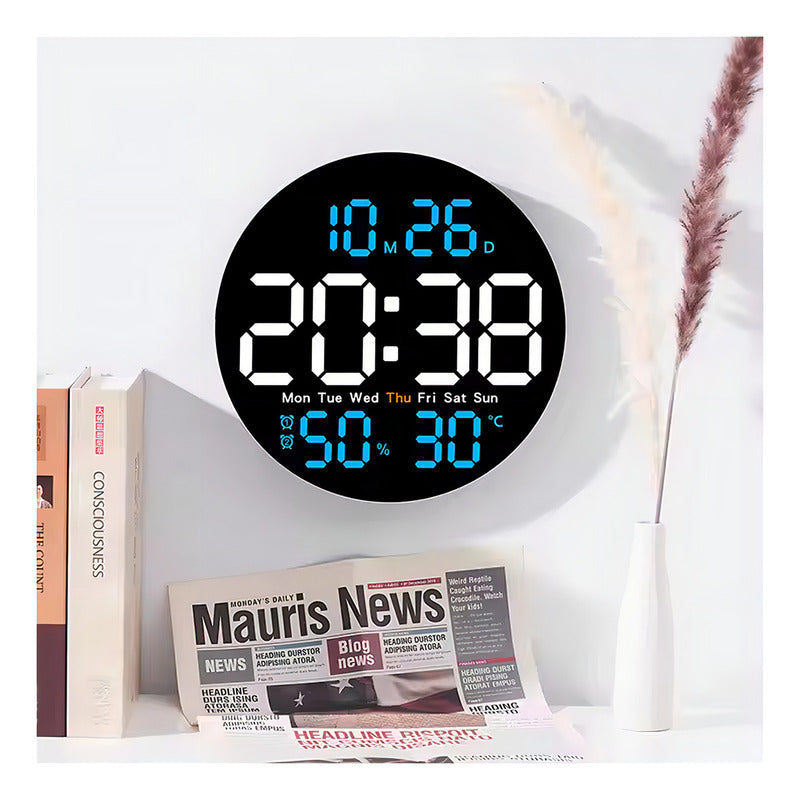 Reloj Digital Volando Led Negro 25 Cm Pared Con Fecha Y Temperatura