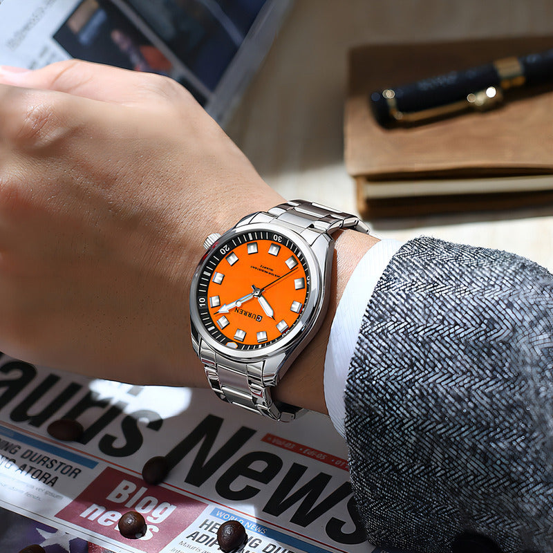 Relojes De Cuarzo Luminosos Curren 8451 Business Fondo Plata/naranja