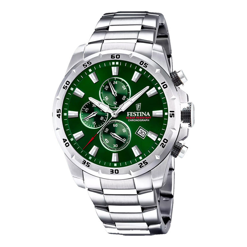 Reloj De Pulsera Festina Chrono Sport F20463-3 Original Plateado Verde