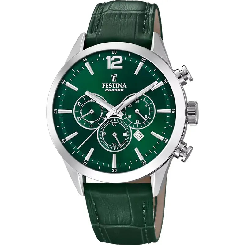 Reloj Festina F20542.7 Hombre Cronógrafo Timeless Chrono Verde Plateado