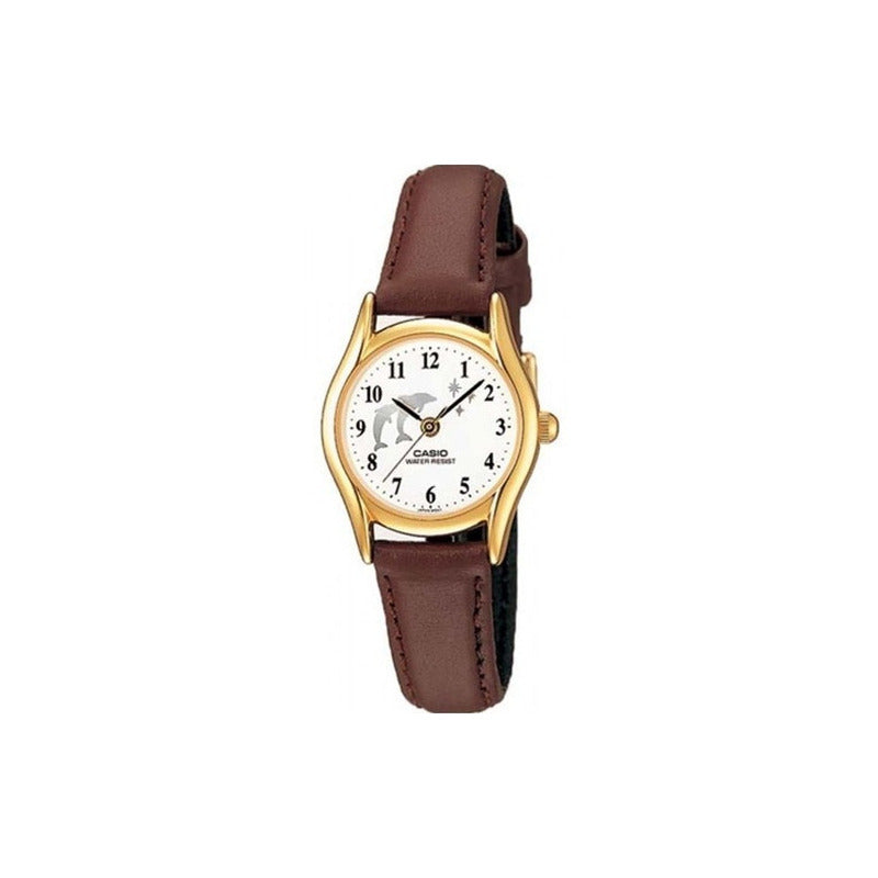 Reloj Casio Ltp1094 7b9  Mujer Correa Piel Marrón Original Blanco Ltp-1094q-7b9