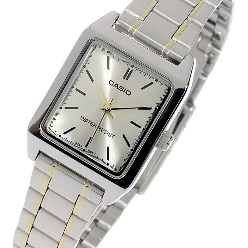 Reloj Casio Ltp-v007sg-9e De Mujer, Analógico Con Correa Bicolor Y Fondo Dorado