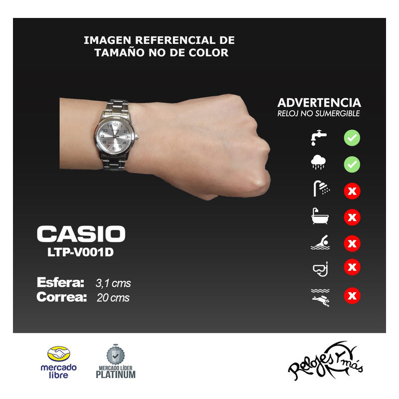Reloj Casio Ltp-v001d-1b Mujer Analógico Relojesymas Plateado Negro