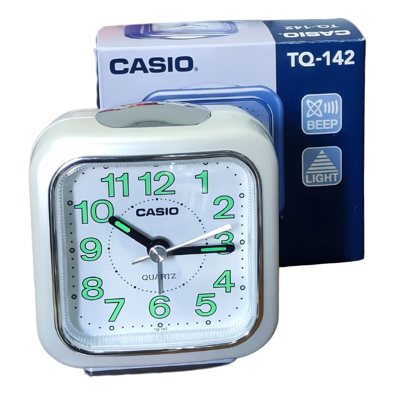 Reloj Casio Despertador Luz Tq-142-7df /relojeria Violeta Blanco