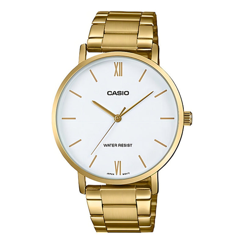 Reloj Casio Pareja Mtp-vt01g-7b Acero Inox Dorado Blanco