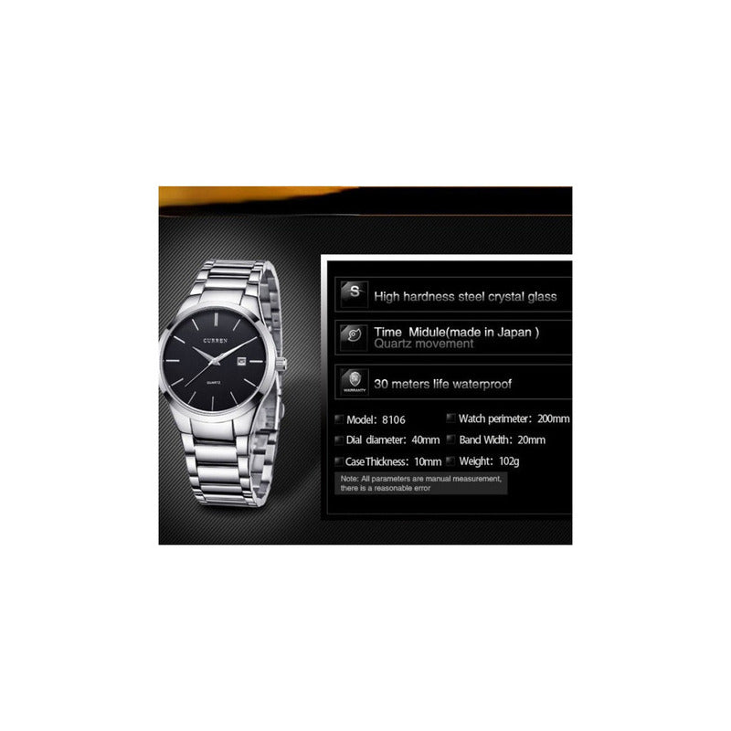 Relojes De Cuarzo Inoxidable Curren Hombre 8106-2 Original Negro/blanco
