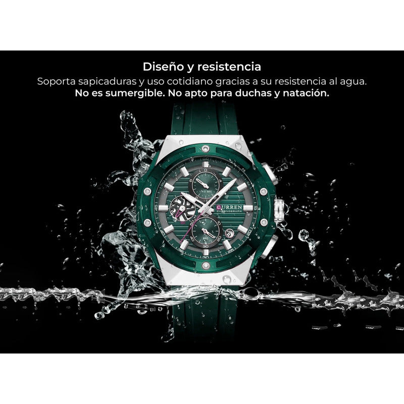 Reloj Curren 8462-2 Hombre Correa Silicona Análogo Verde