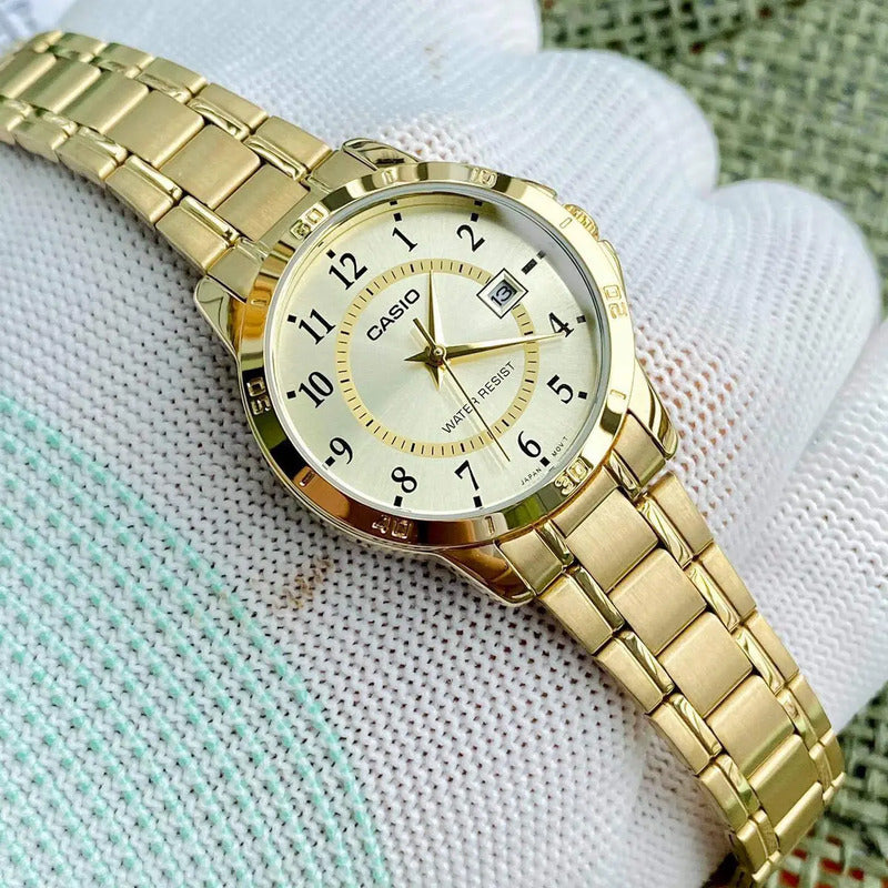 Reloj Casio Ltp-v004g-9b Dorado Acero Para Mujer Fechador Dorado