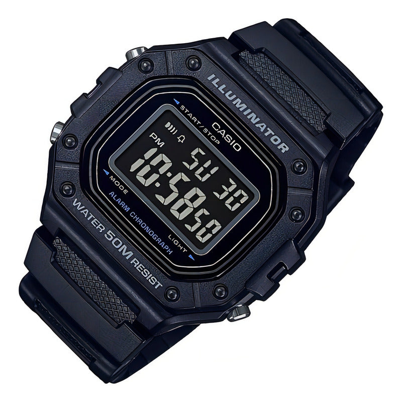 Reloj De Pulsera Casio Youth W-218h-1b Relojesymas Color De La Correa Negro Color Del Bisel Negro Color Del Fondo Negro Gris