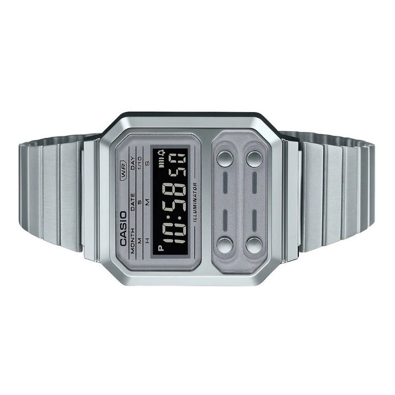 Reloj Casio Vintage A-100we-7b Agente Oficial Casiocentro Plateado