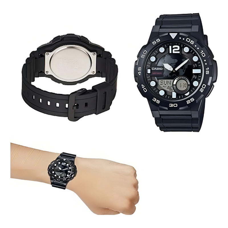 Reloj Casio Original Negro Deportivo Resina Aeq-100w-1av