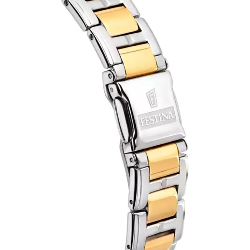 Reloj Festina Mujer Cronometro Con Piedras F20402/1 Plateado Y Dorado Dorado Con Piedras Blanco Nacarado