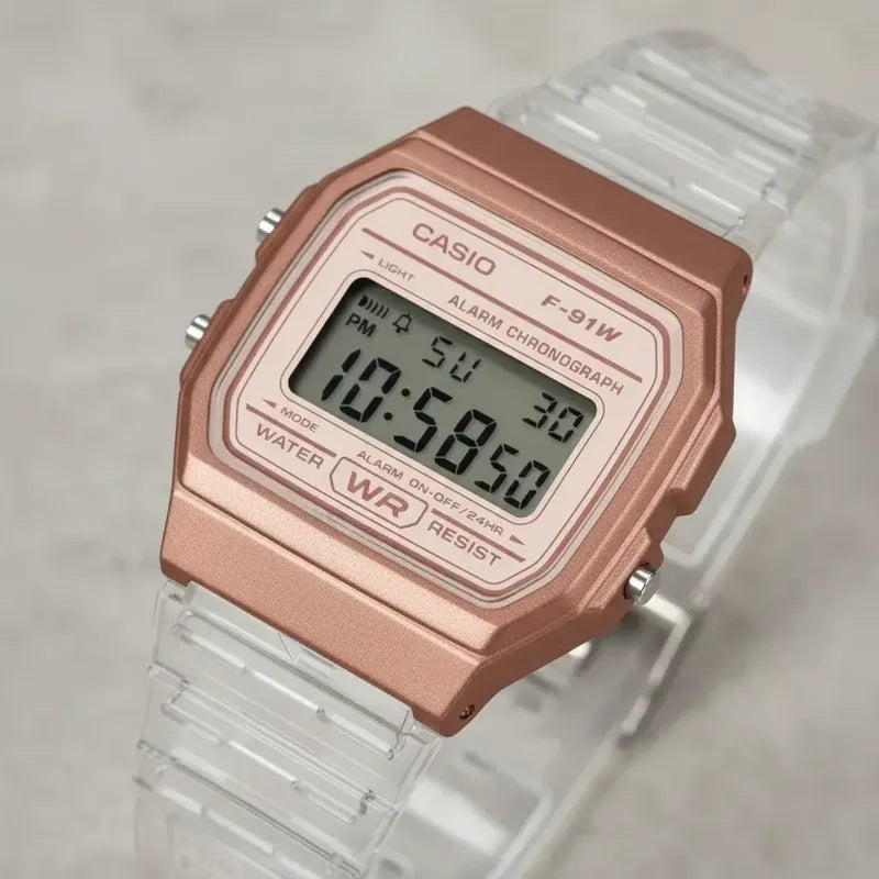 Reloj Casio F-91ws-7a3df Cuarzo Mujer Oro Rosa Transparente