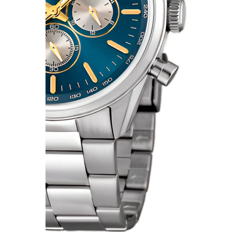 Reloj Festina Timeless F16820.c Hombre Acero Inoxidable Malla Plateado Bisel Plateado Fondo Celeste