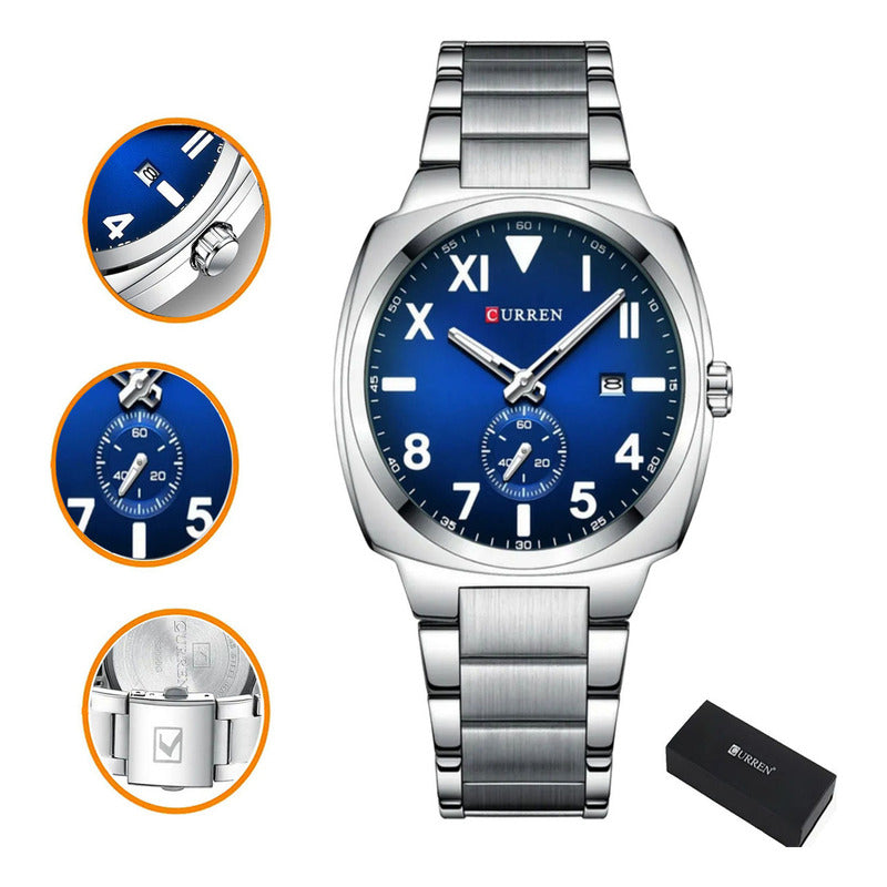 Pulsera Curren 8472-2 Moderna Y Elegante Plateado Azul