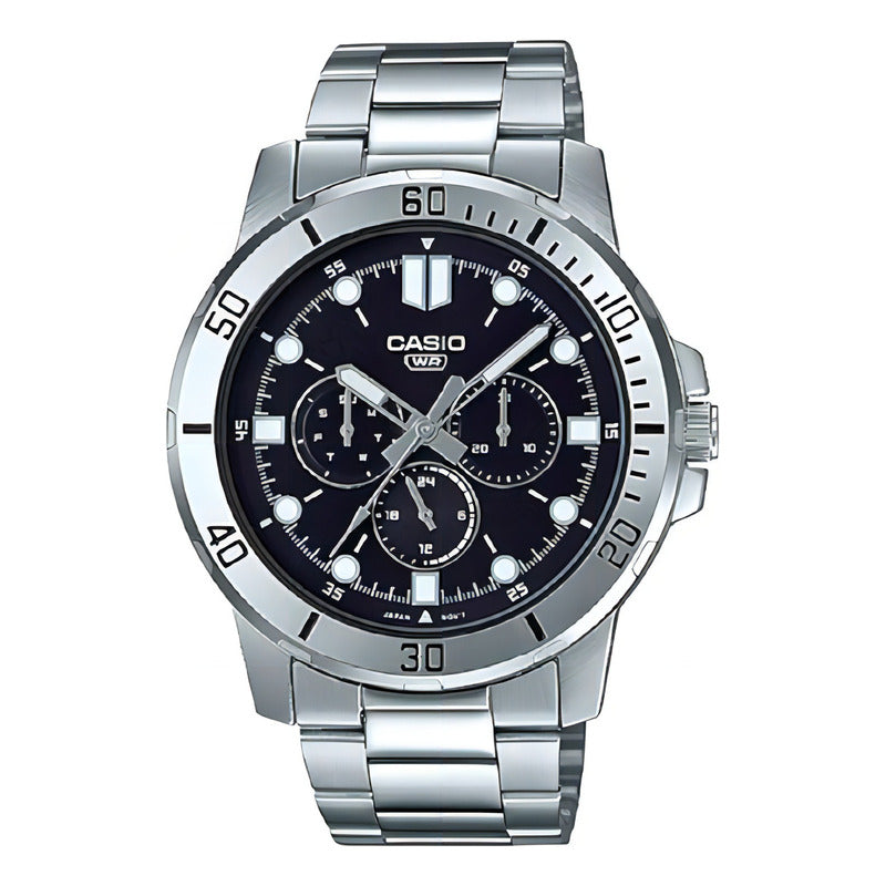 Reloj Hombre Casio Mtp-vd300d-1e Plateado Original Color Del Fondo Negro