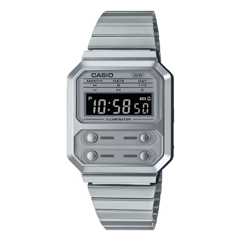 Relojes Pulsera Casio Unisex A-100we-7b Original Plateado Negro