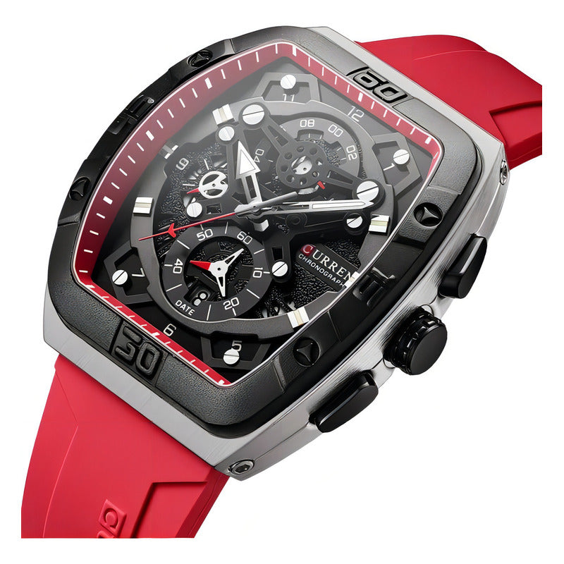 Reloj Curren 8443 Para Hombre Con Malla De Silicona Roja Rojo Negro