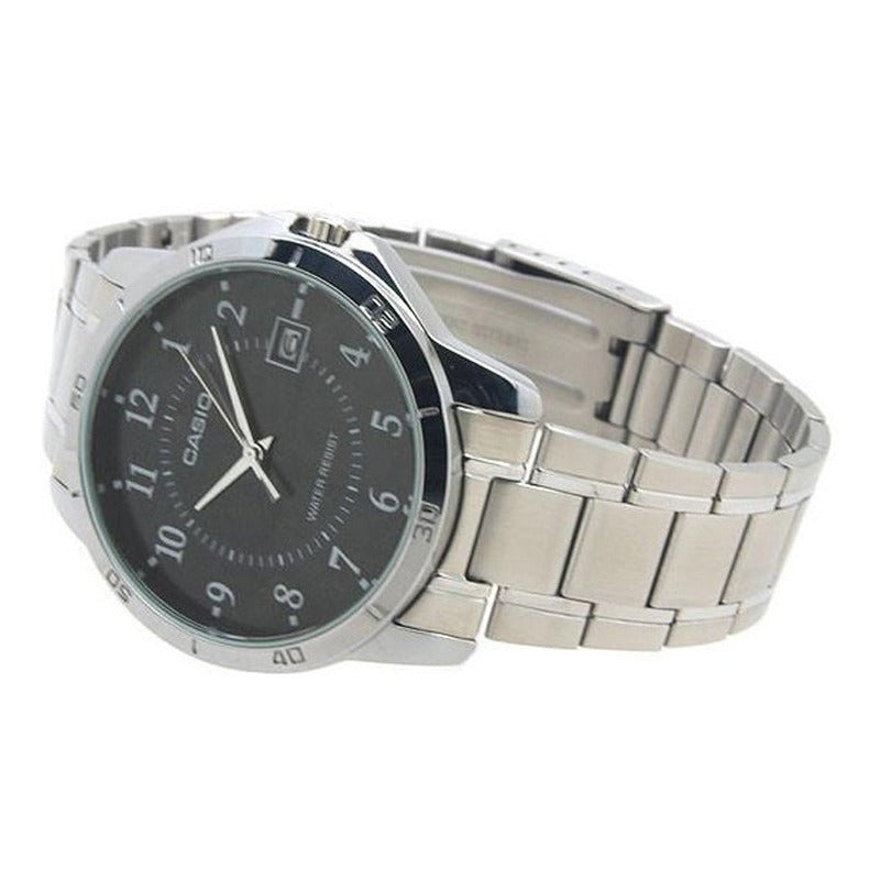 Reloj Pulsera Casio Mtp-v004d-7b Con Correa De Acero Inoxidable Color Plata - Fondo Blanco