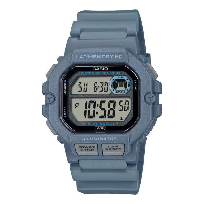 Reloj Casio Ws-1400h-2av, 60 Laps De Cronometro, 10 Años Azul Gris